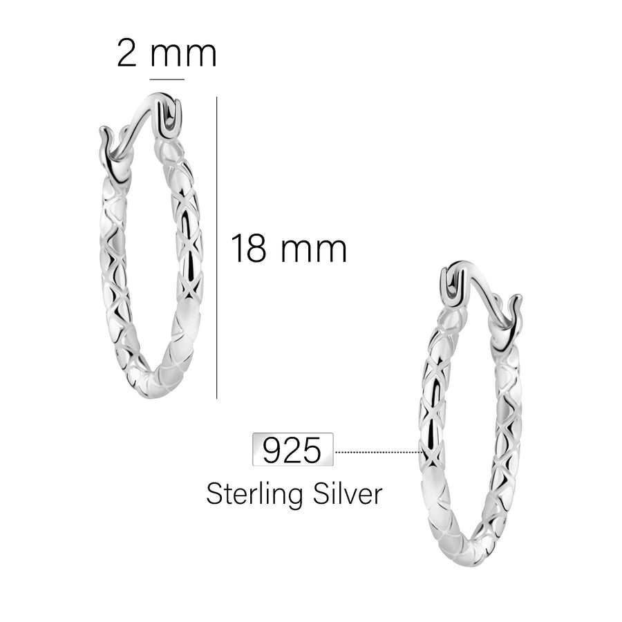 Maßenansicht von Gitter Creolen in 925 Silber von Sofia Milani - E2882