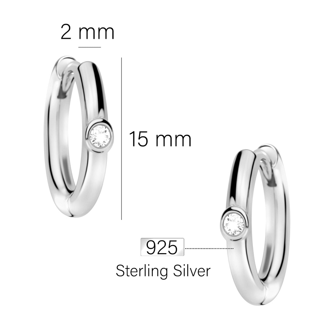 Maßenansicht von Zirkonia Creolen in 925 Silber von Sofia Milani - E2884