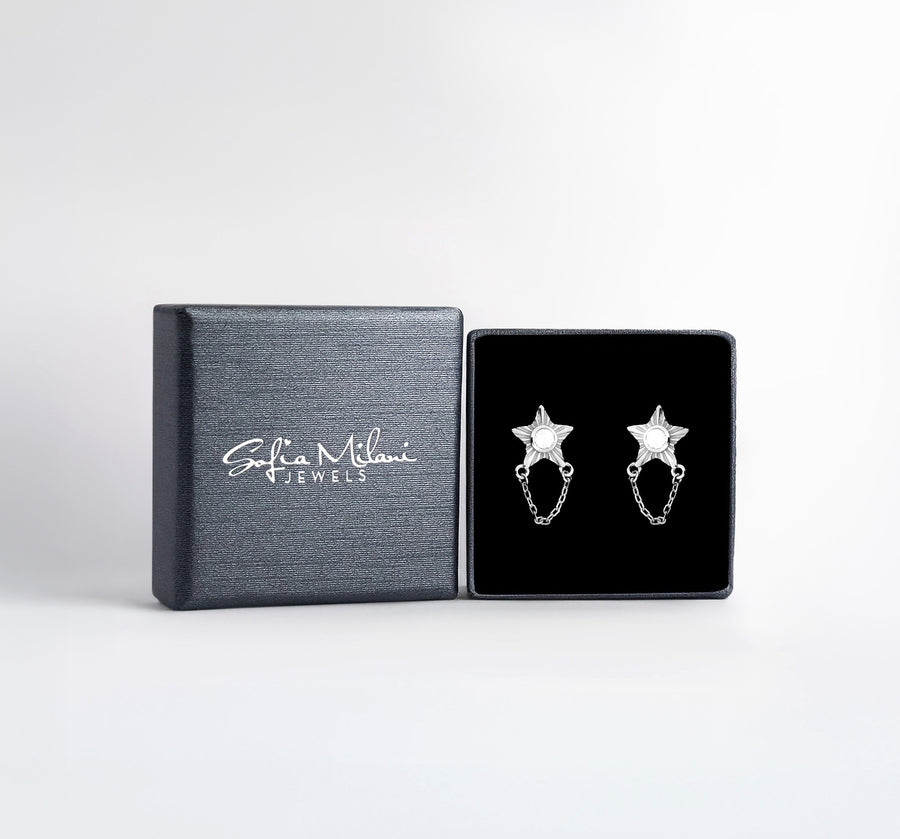 Boxansicht von Sternen Ketten Ohrstecker in 925 Silber von Sofia Milani - E2890