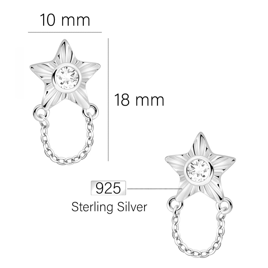 Maßenansicht von Sternen Ketten Ohrstecker in 925 Silber von Sofia Milani - E2890