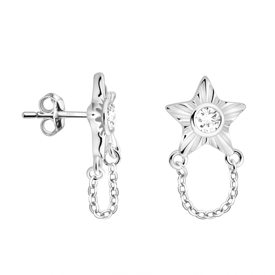 Haupt- und Seitenansicht von Sternen Ketten Ohrstecker in 925 Silber von Sofia Milani - E2890