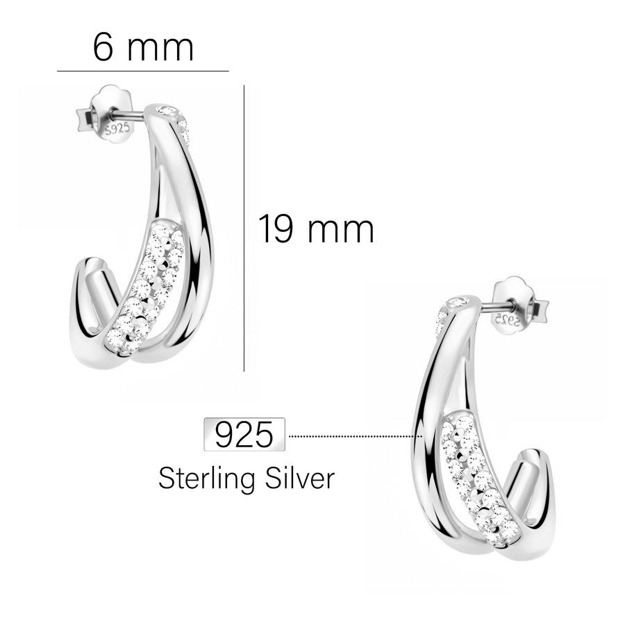 Maßenansicht von Geometrie Steck Creolen in 925 Silber von Sofia Milani - E2894
