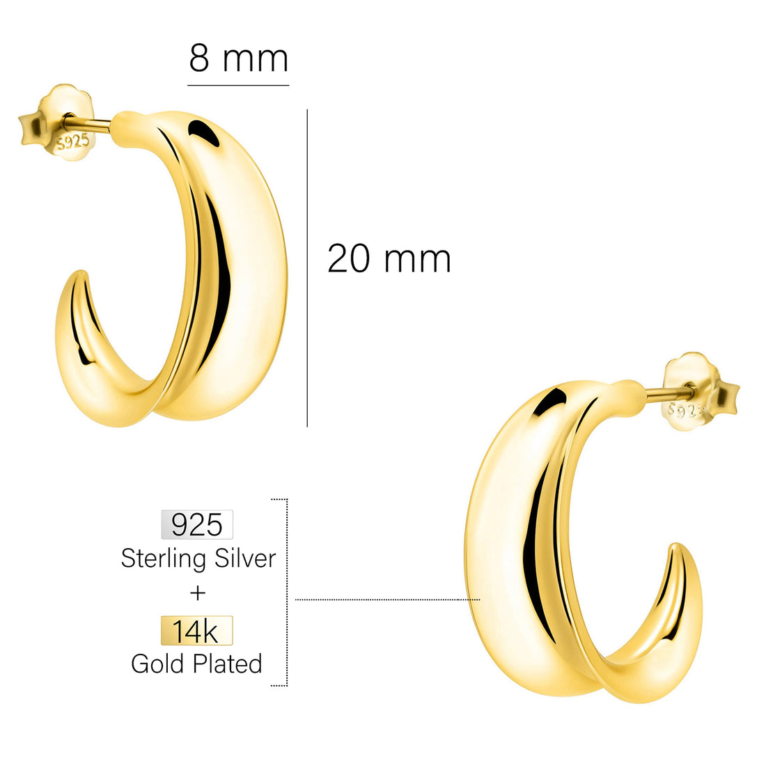 Maßenansicht von Creolen Steck Creolen in 925 Silber von Sofia Milani - E2897