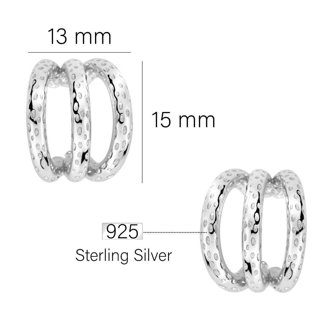 Maßenansicht von Strukturiert Steck Creolen in 925 Silber von Sofia Milani - E2898