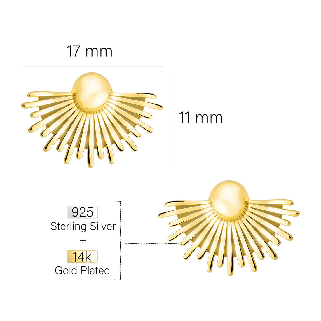 Maßenansicht von Sonnen Ohrstecker in 925 Silber von Sofia Milani - E2901