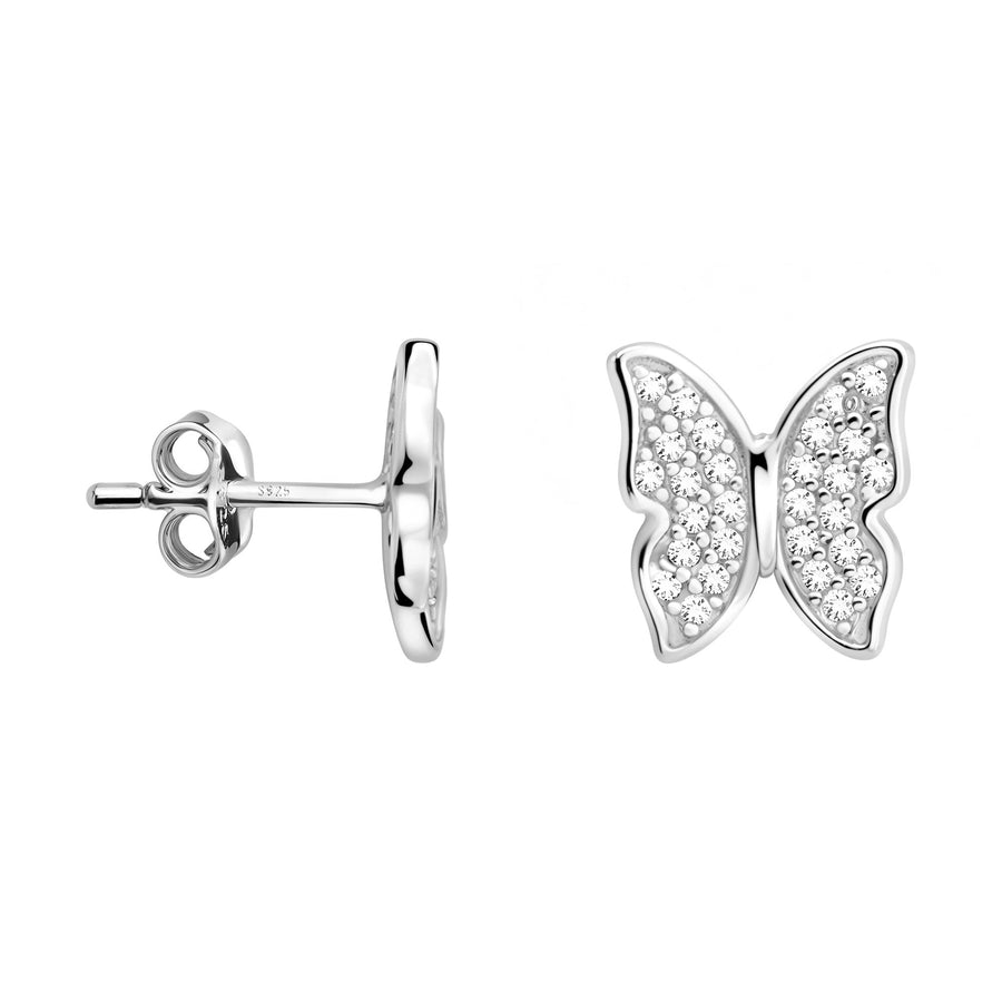 Haupt- und Seitenansicht von Schmetterling Ohrstecker in 925 Silber von Sofia Milani - E2902