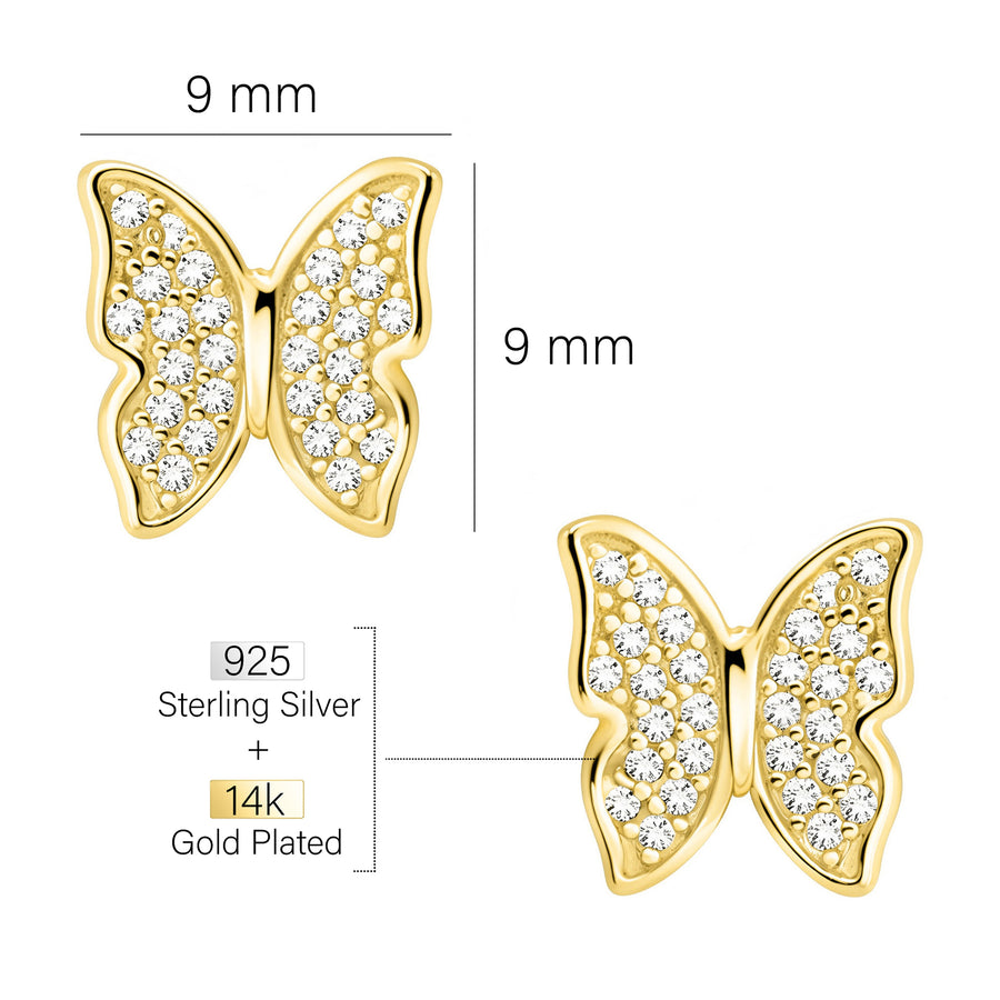Maßenansicht von Schmetterling Ohrstecker in 925 Silber von Sofia Milani - E2903