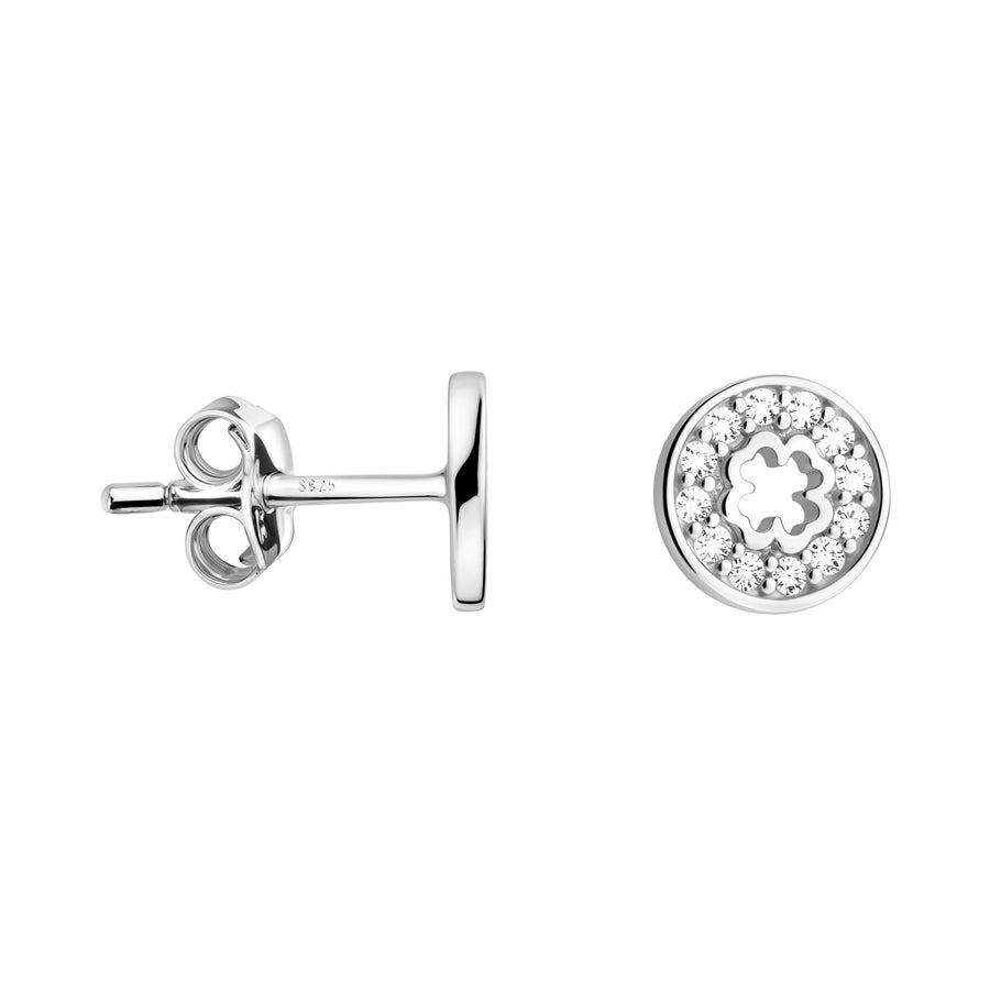 Haupt- und Seitenansicht von Blumen Kreis Ohrstecker in 925 Silber von Sofia Milani - E2904