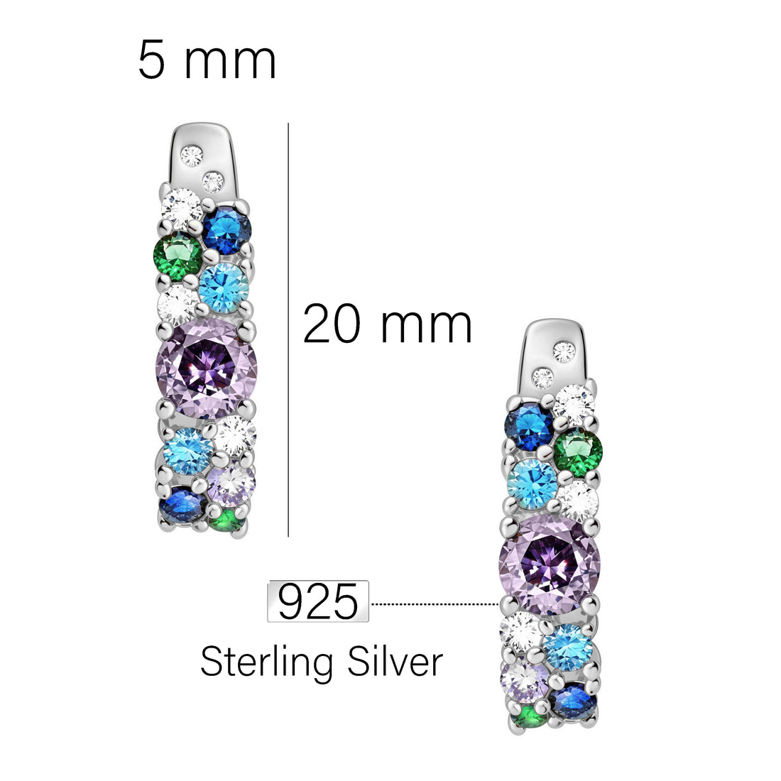 Maßenansicht von Farbiger Zirkonia Ohrstecker in 925 Silber von Sofia Milani - E2910
