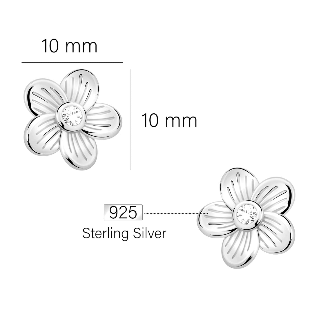 Maßenansicht von Blumen Ohrstecker in 925 Silber von Sofia Milani - E2912