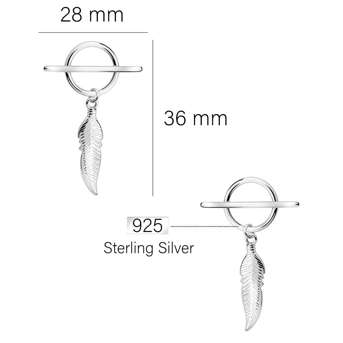 Maßenansicht von Feder Kreis Ohrhänger in 925 Silber von Sofia Milani - E2914