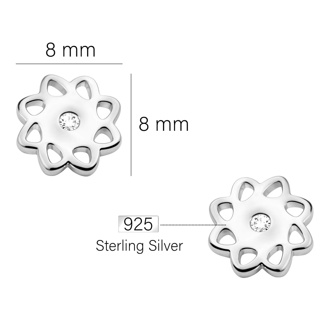 Maßenansicht von Blumen Ohrstecker in 925 Silber von Sofia Milani - E2916
