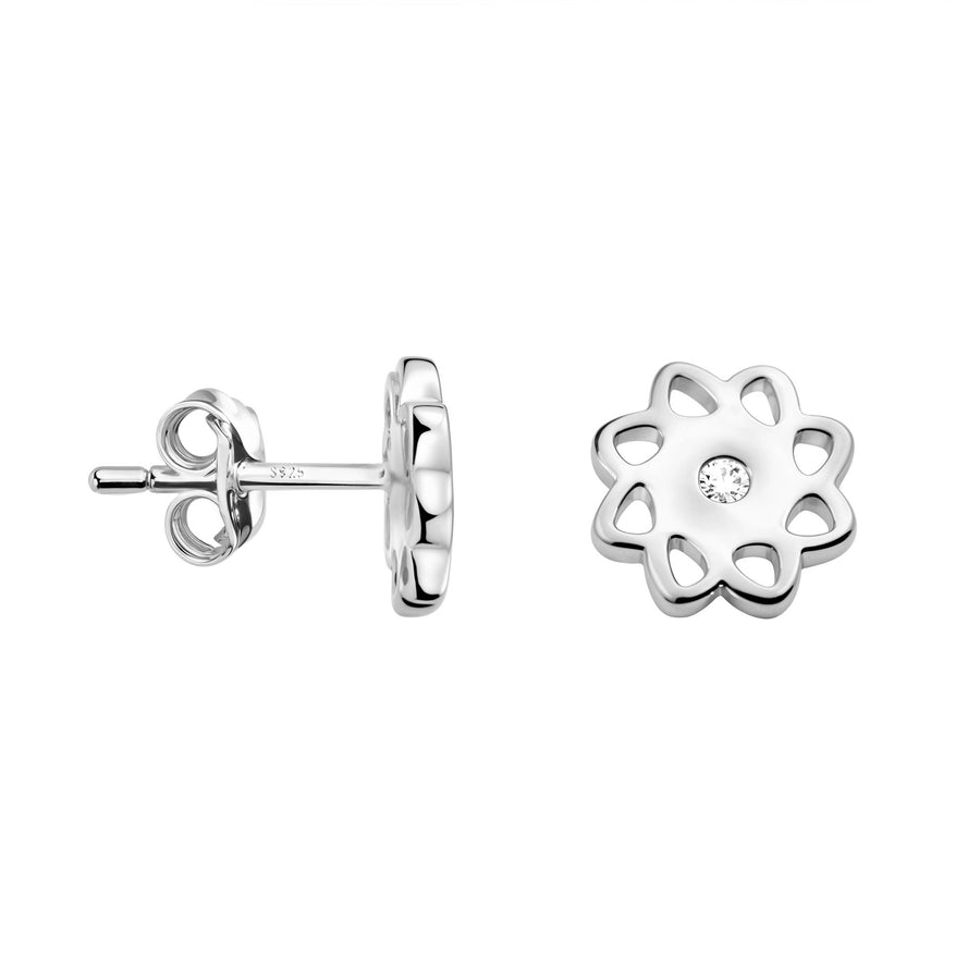 Haupt- und Seitenansicht von Blumen Ohrstecker in 925 Silber von Sofia Milani - E2916