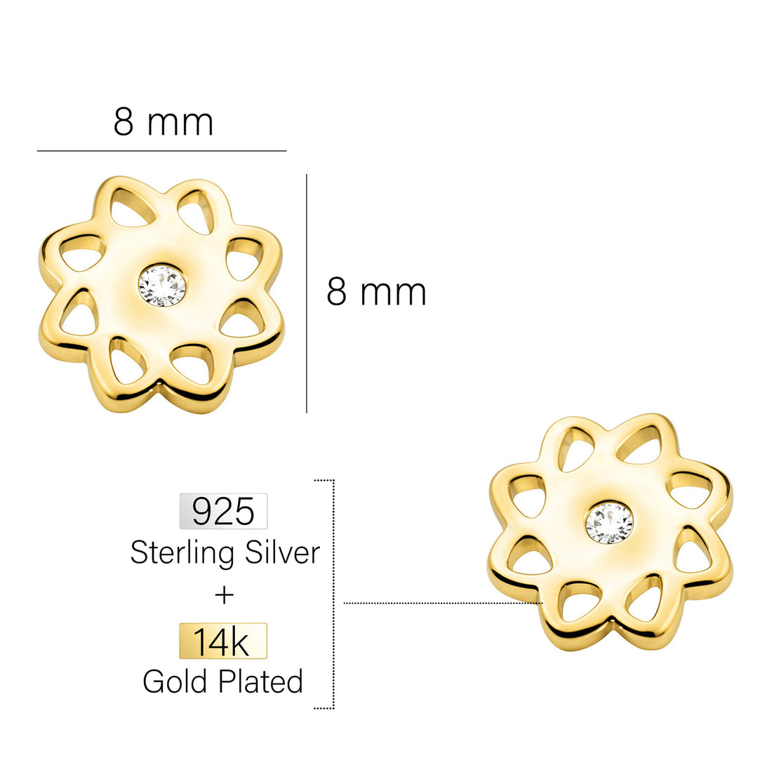 Maßenansicht von Blumen Ohrstecker in 925 Silber von Sofia Milani - E2917