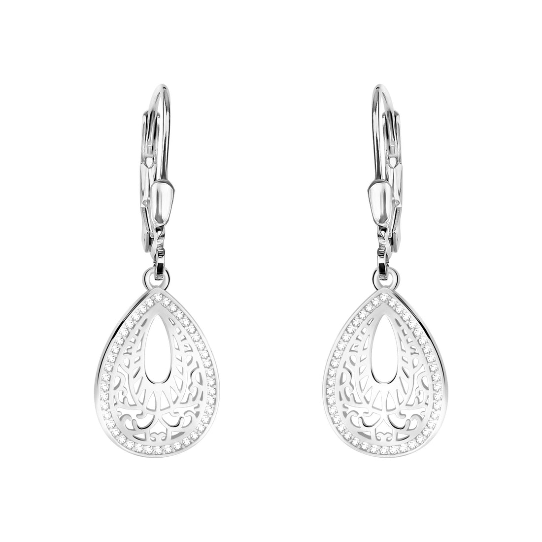 Haupt- und Seitenansicht von Ovales Ornament Ohrhänger in 925 Silber von Sofia Milani - E2924