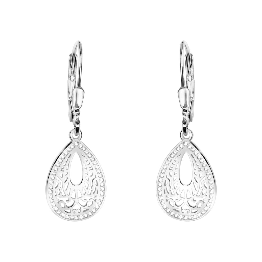 Haupt- und Seitenansicht von Ovales Ornament Ohrhänger in 925 Silber von Sofia Milani - E2924