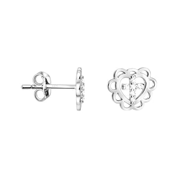 Haupt- und Seitenansicht von Herz Blume Kreuz Ohrstecker in 925 Silber von Sofia Milani - E2928