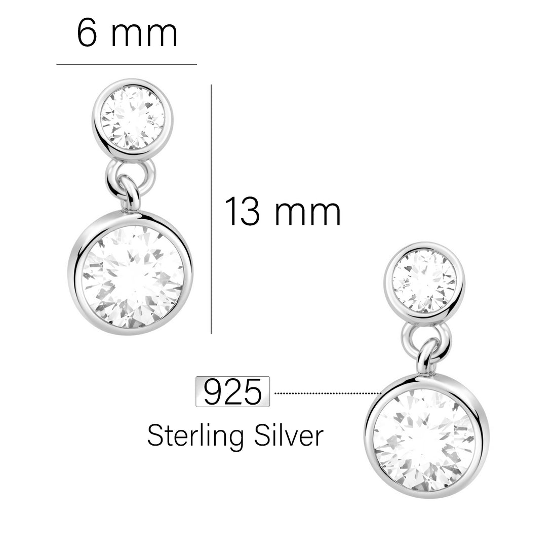 Maßenansicht von Zirkonia Ohrhänger in 925 Silber von Sofia Milani - E2930