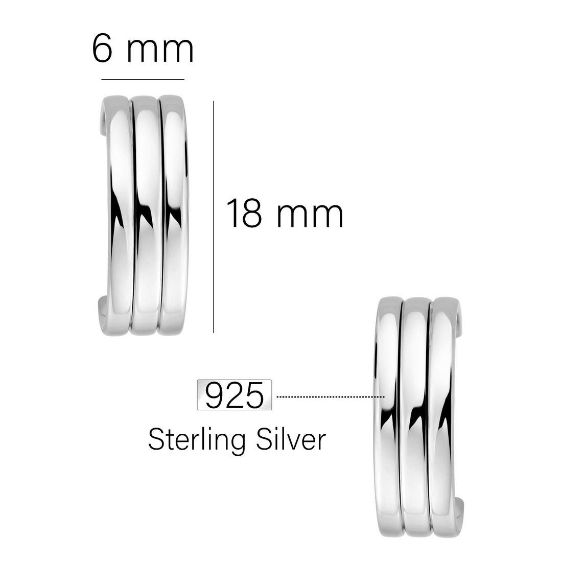 Maßenansicht von Trilling Steck Creolen in 925 Silber von Sofia Milani - E2932