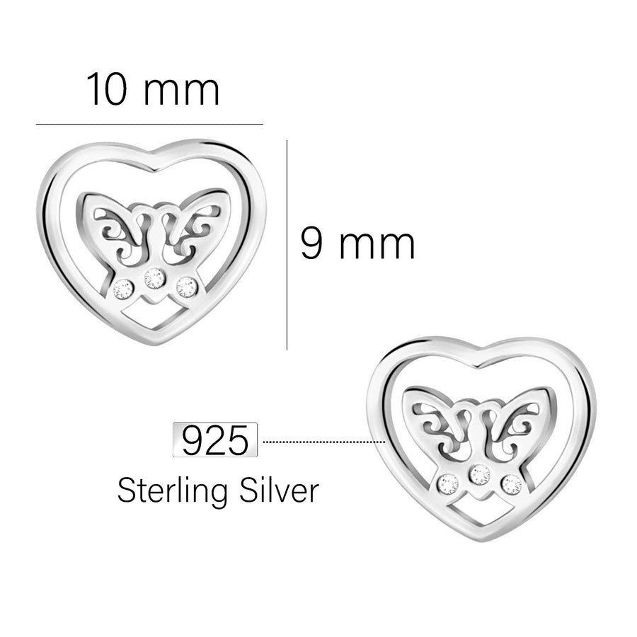 Maßenansicht von Herz Schmetterling Ohrstecker in 925 Silber von Sofia Milani - E2934