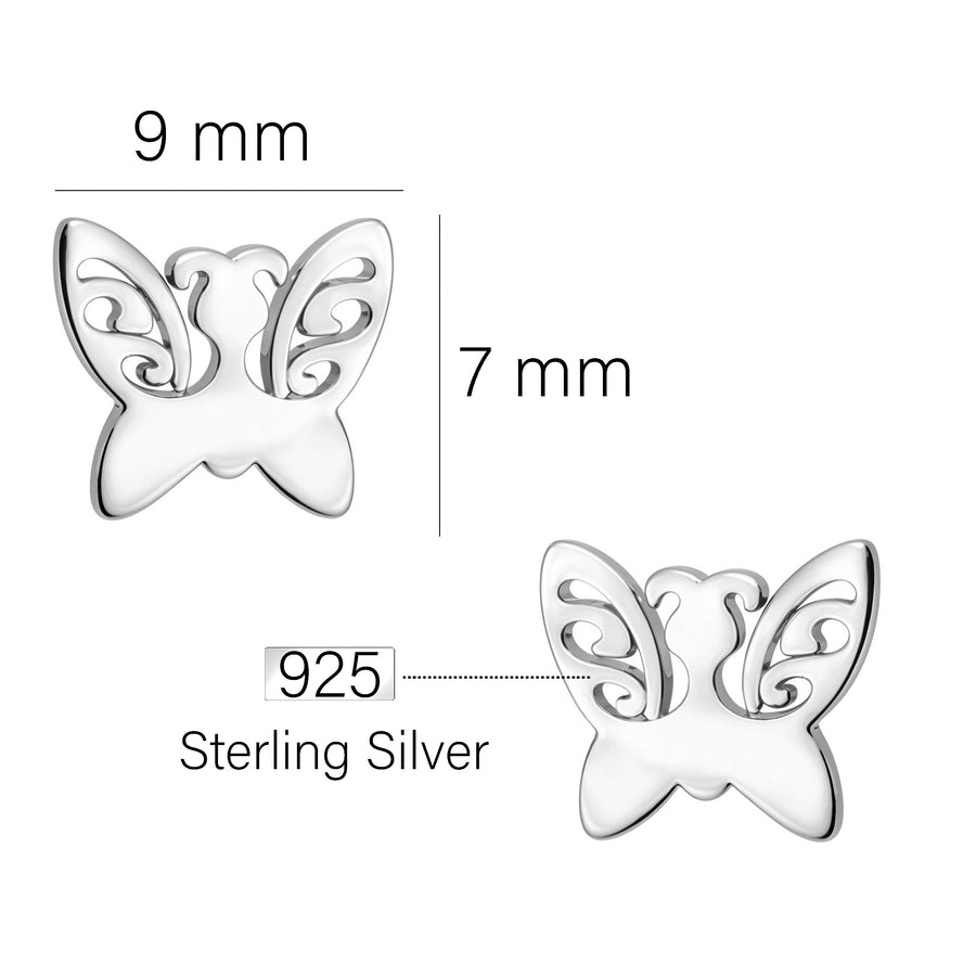 Maßenansicht von Schmetterling Ohrstecker in 925 Silber von Sofia Milani - E2936