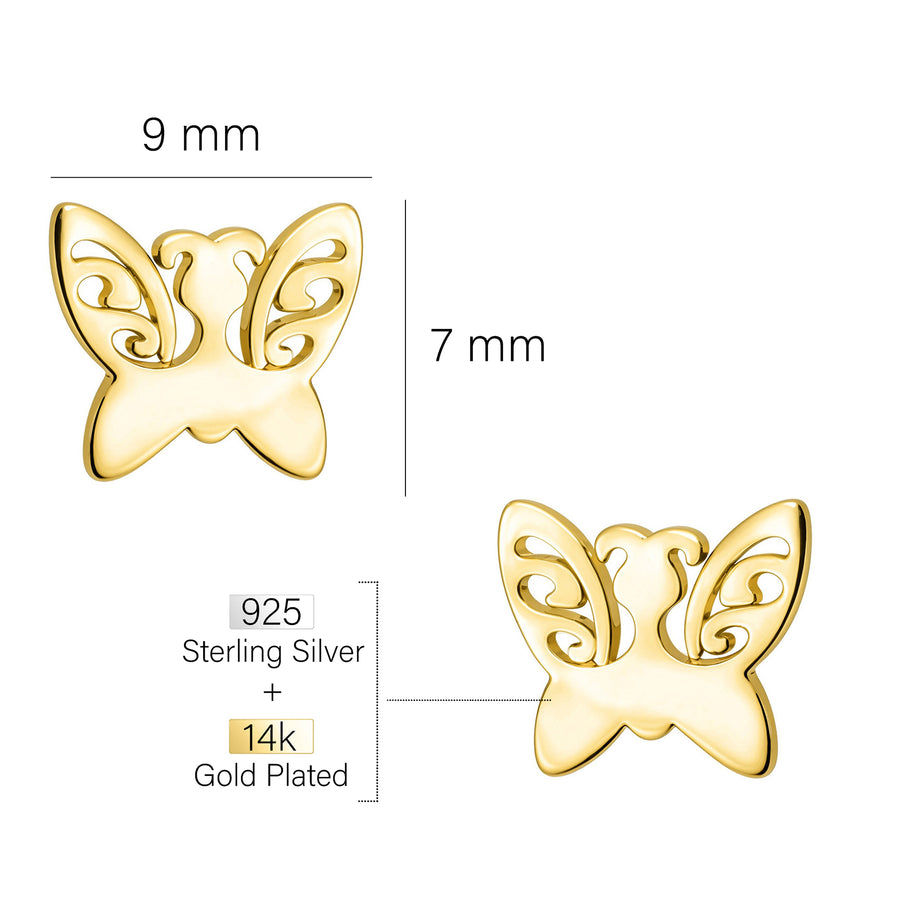 Maßenansicht von Schmetterling Ohrstecker in 925 Silber von Sofia Milani - E2937