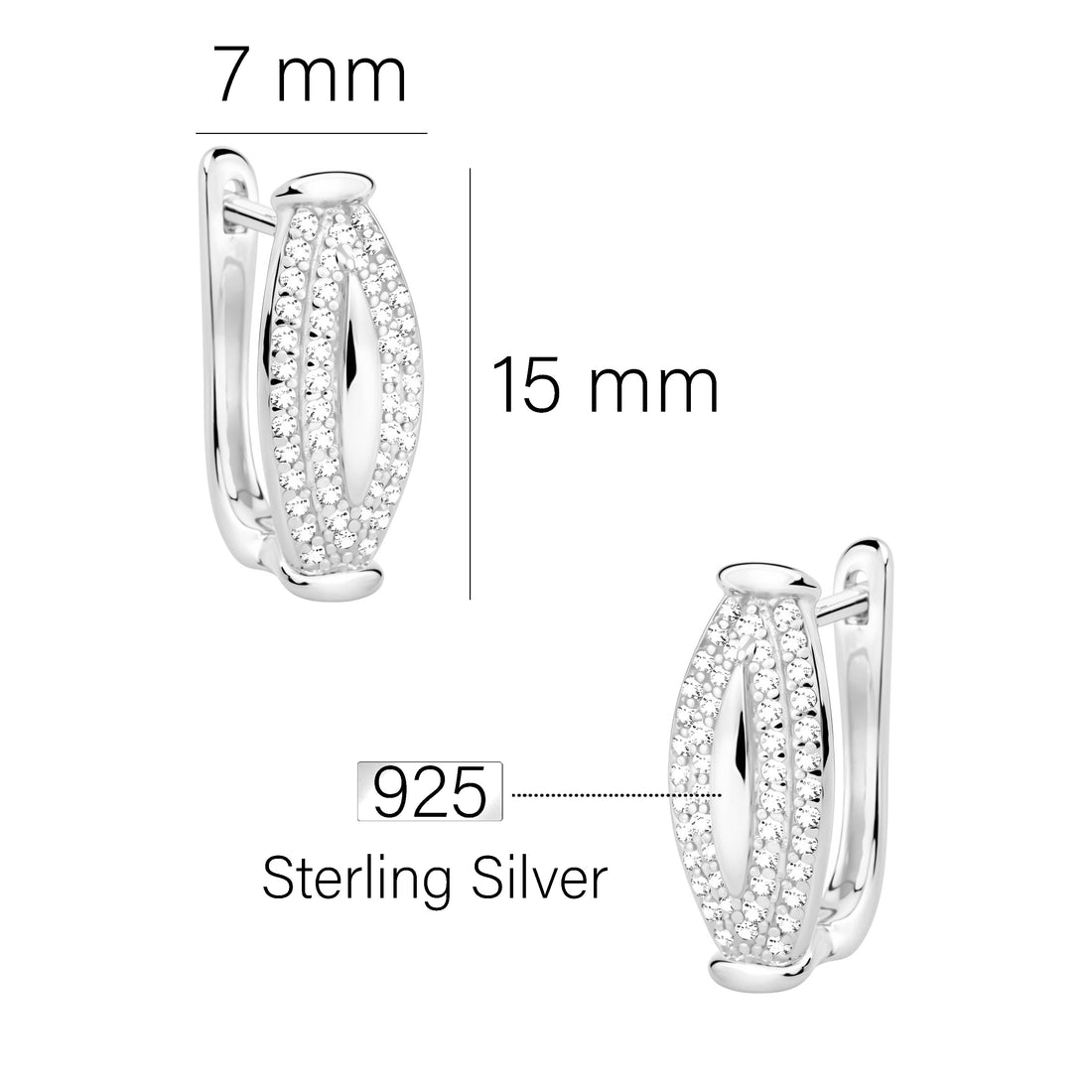 Maßenansicht von Zirkonia Ohrstecker in 925 Silber von Sofia Milani - E2938