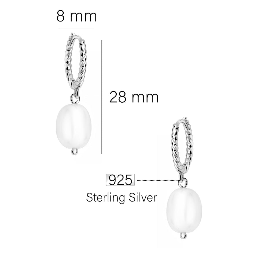 Maßenansicht von Perlen Ohrhänger in 925 Silber von Sofia Milani - E2940
