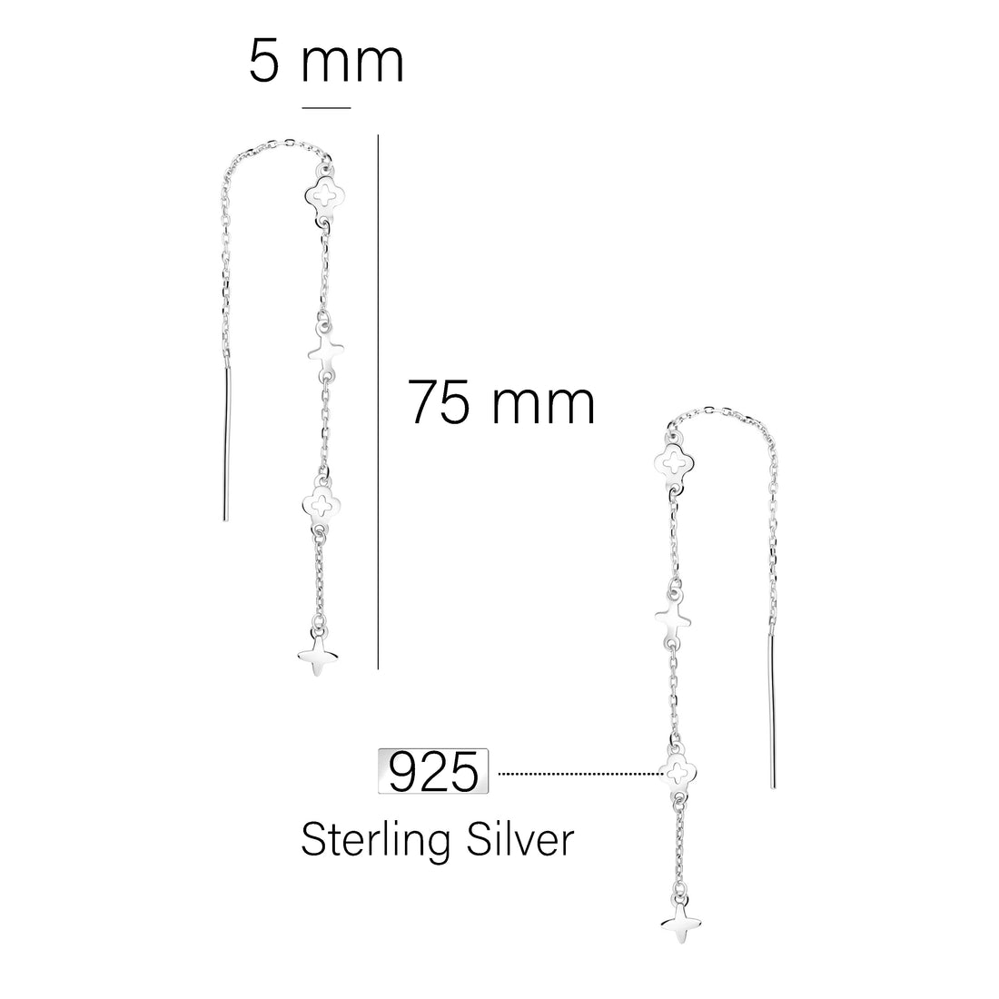 Maßenansicht von Kreuz Ohrhänger in 925 Silber von Sofia Milani - E2942