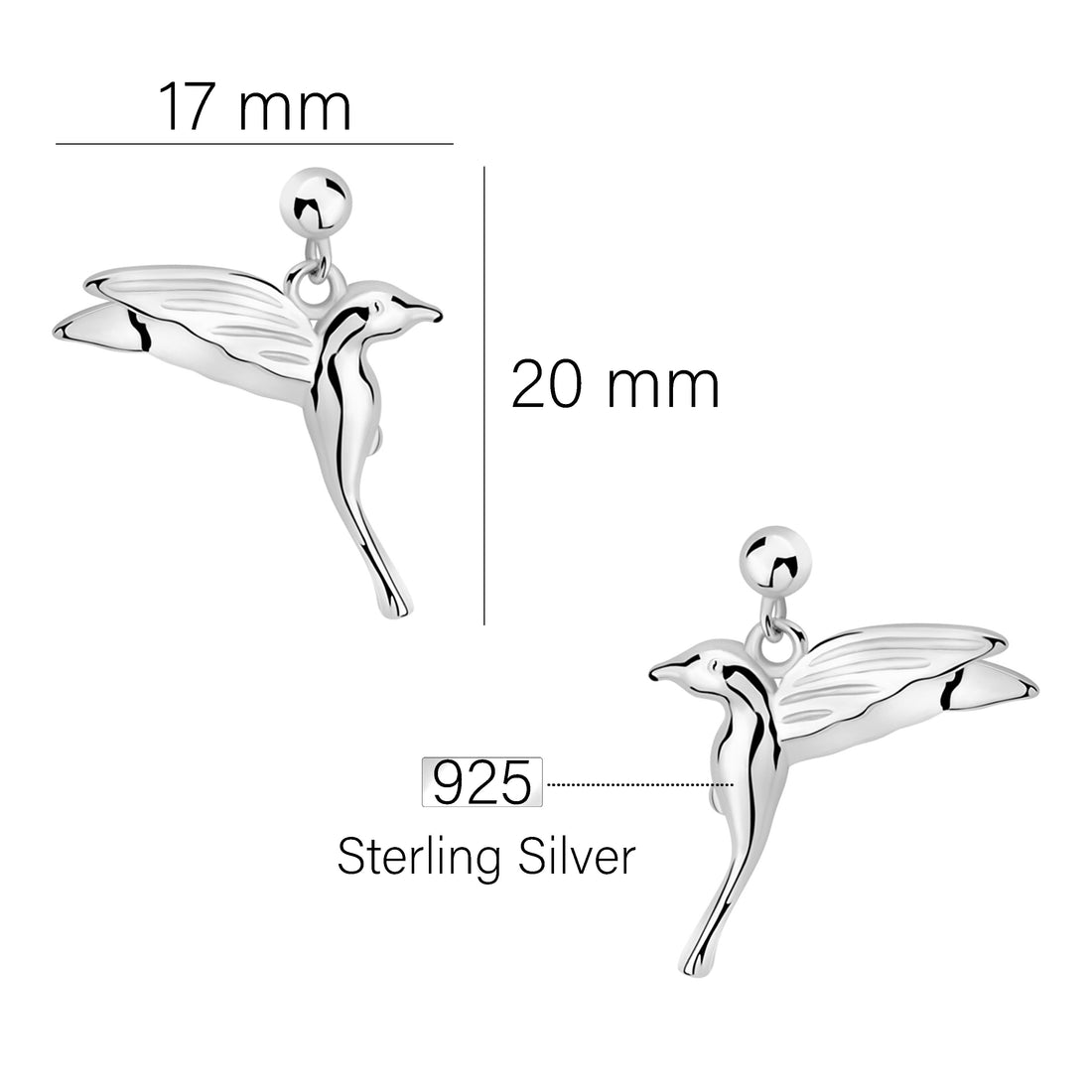 Maßenansicht von Vogel Ohrhänger in 925 Silber von Sofia Milani - E2944