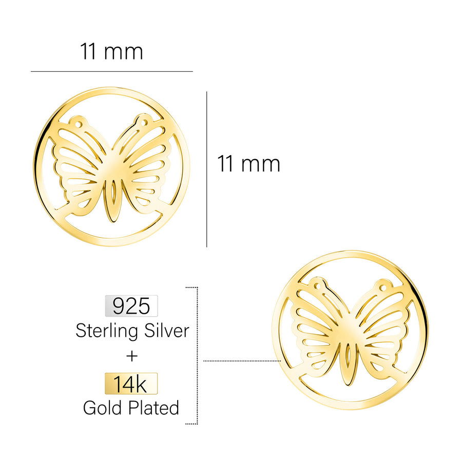 Maßenansicht von Schmetterling Kreis Ohrstecker in 925 Silber von Sofia Milani - E2947