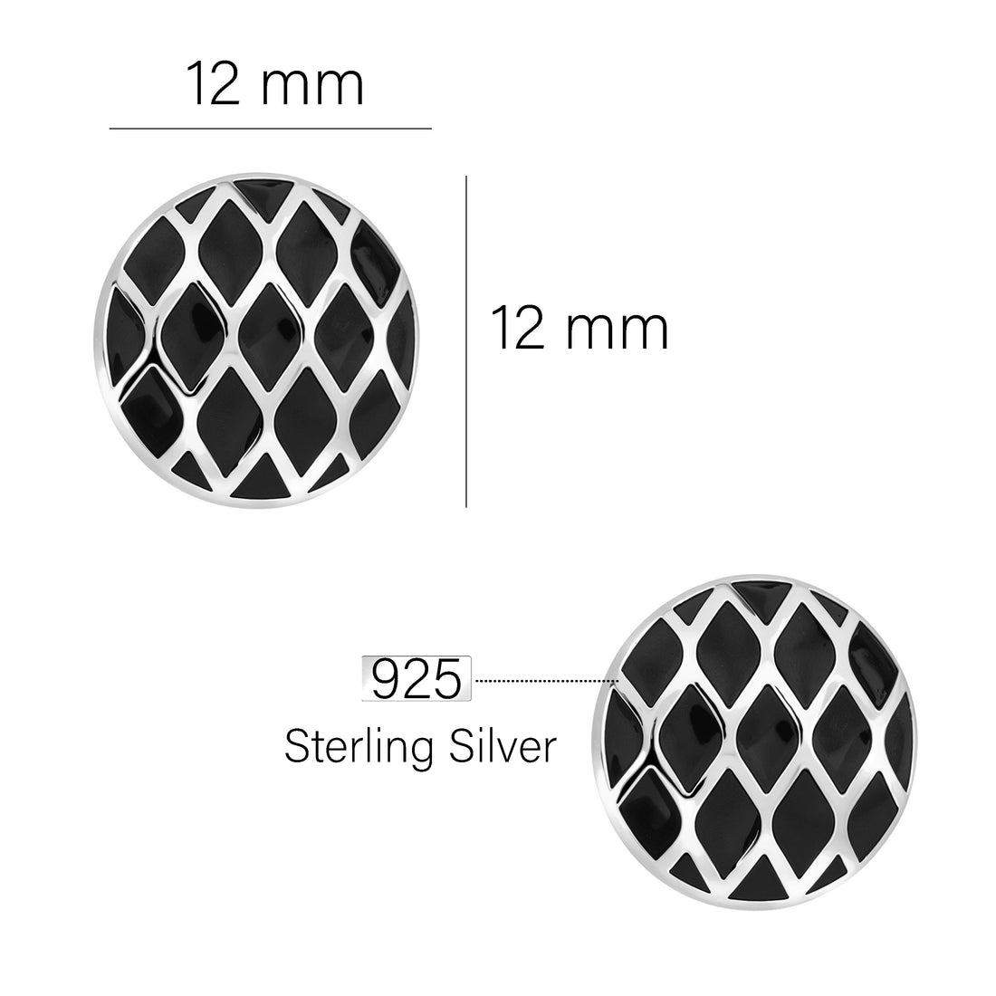 Maßenansicht von Schwarzes Gitter Ohrstecker in 925 Silber von Sofia Milani - E2948