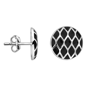 Haupt- und Seitenansicht von Schwarzes Gitter Ohrstecker in 925 Silber von Sofia Milani - E2948