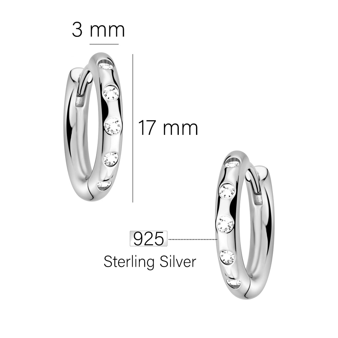 Maßenansicht von Zirkonia Creolen in 925 Silber von Sofia Milani - E2950