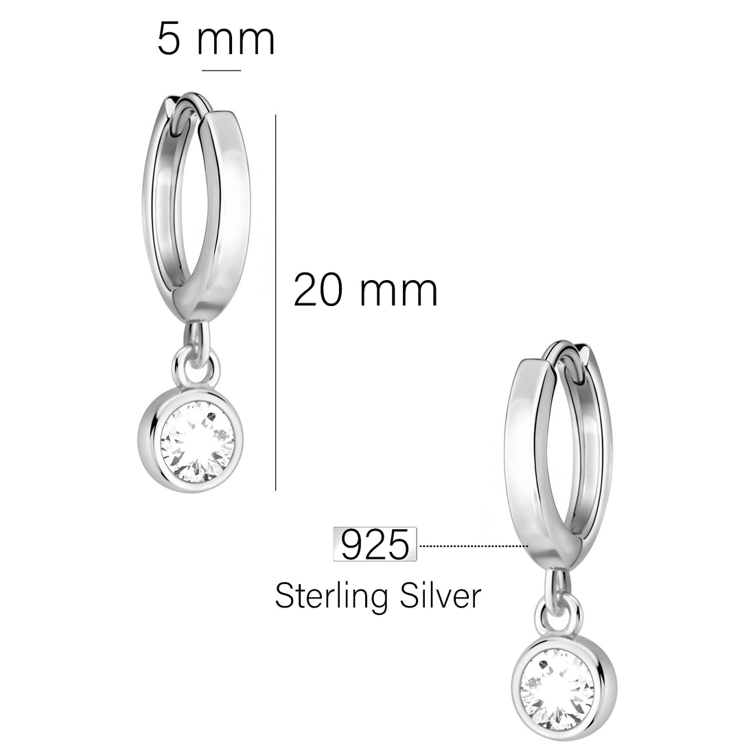 Maßenansicht von Zirkonia Ohrhänger in 925 Silber von Sofia Milani - E2952