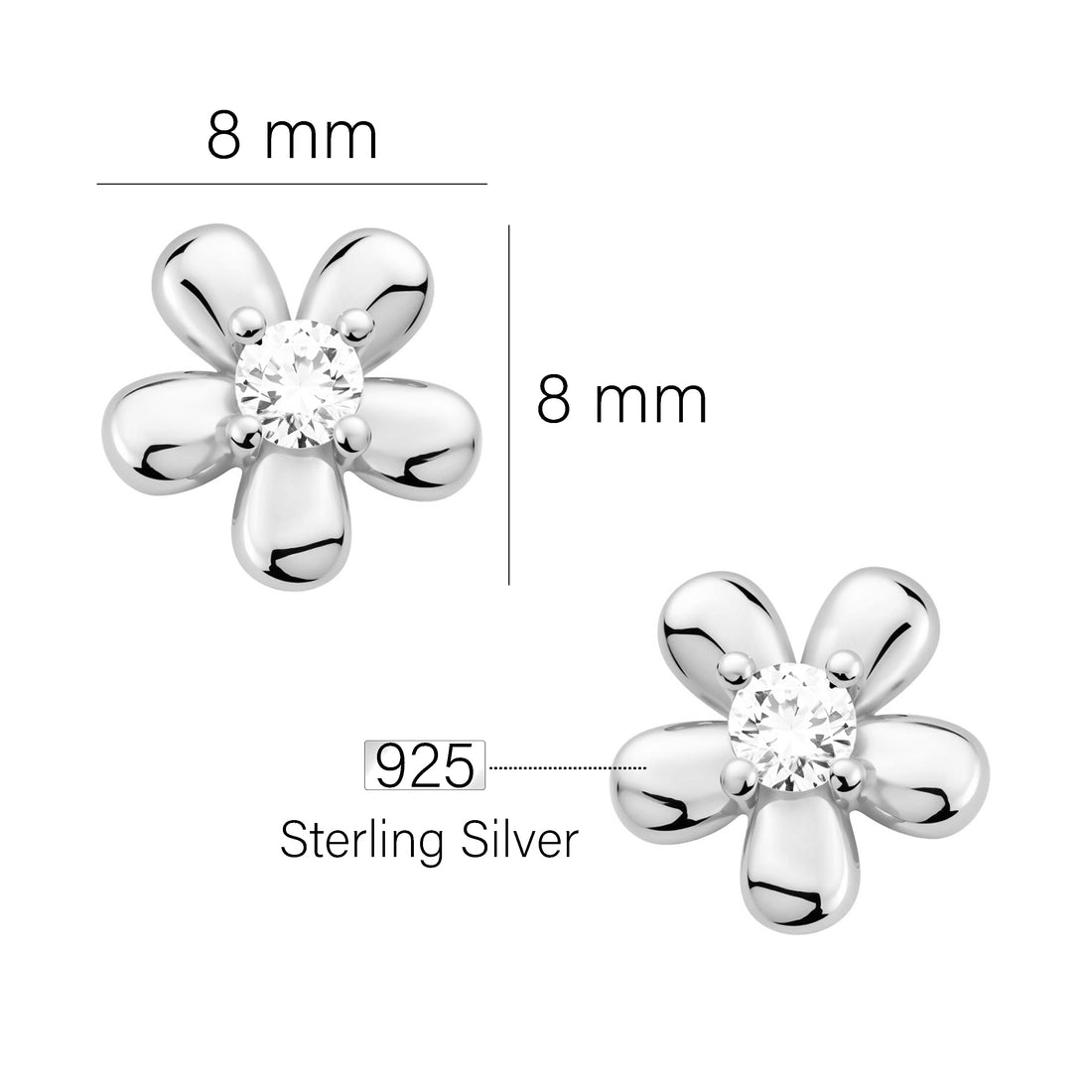 Maßenansicht von Zirkonia Ohrstecker in 925 Silber von Sofia Milani - E2954