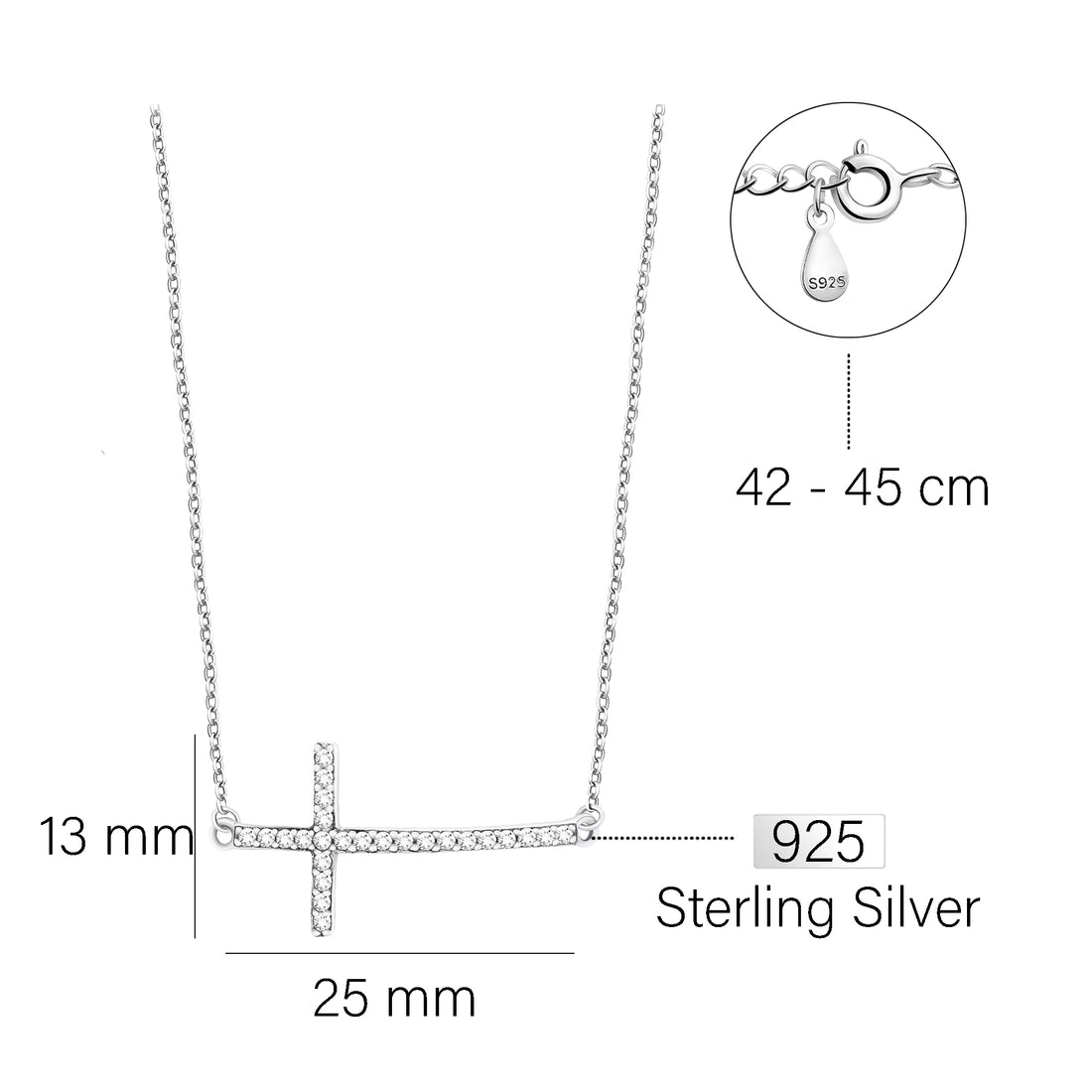 Kreuz Halskette in 925 Silber