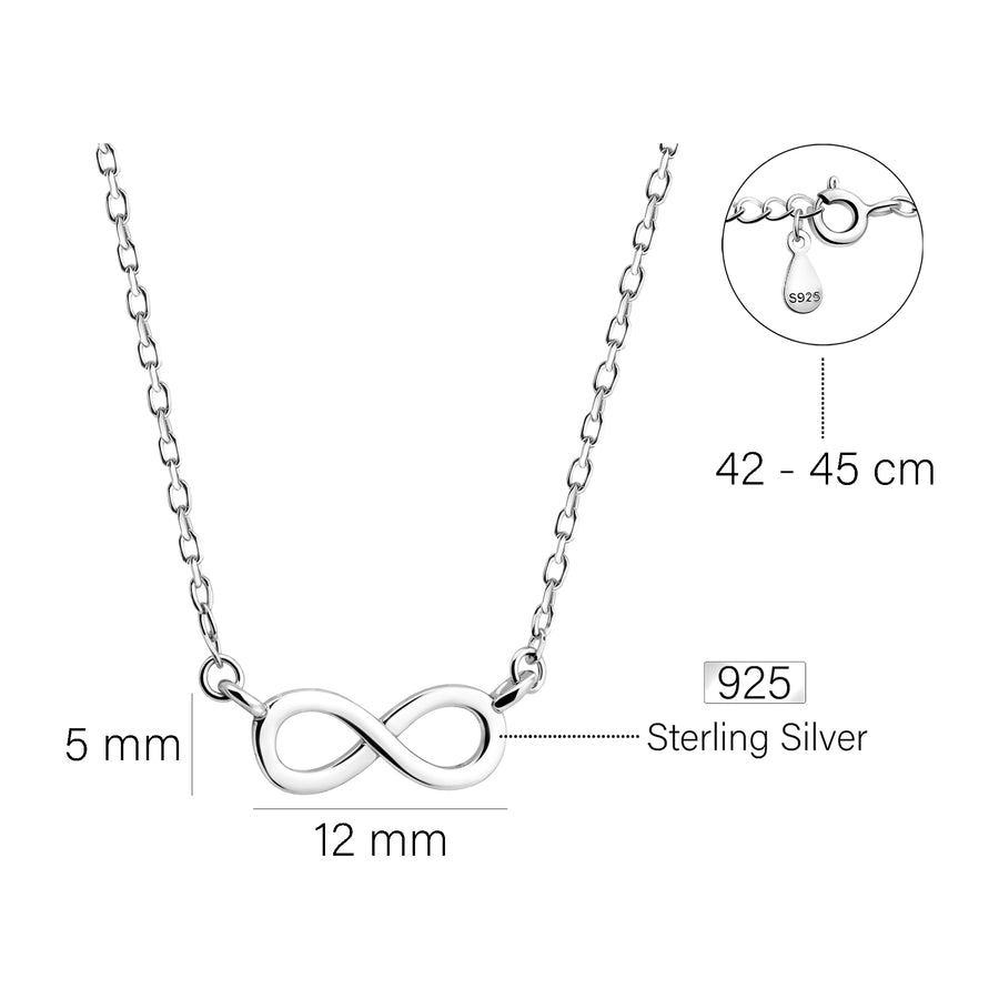 Maßenansicht von Unendlich Infinity Halskette in 925 Silber von Sofia Milani - N0060