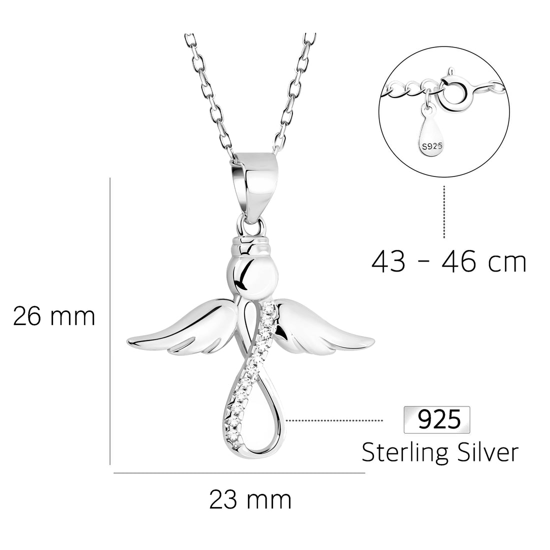Flügel Halskette in 925 Silber
