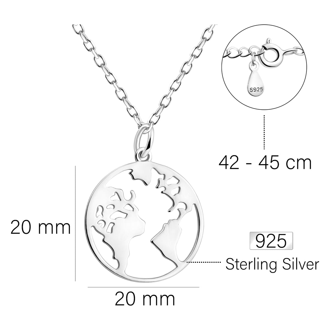 Welt Halskette in 925 Silber