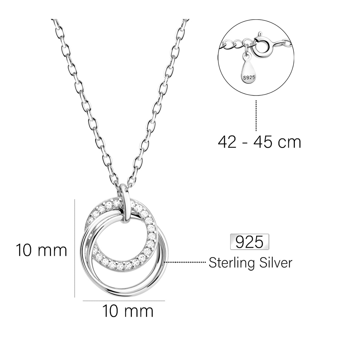 Maßenansicht von Kreis Halskette in 925 Silber von Sofia Milani - N0221