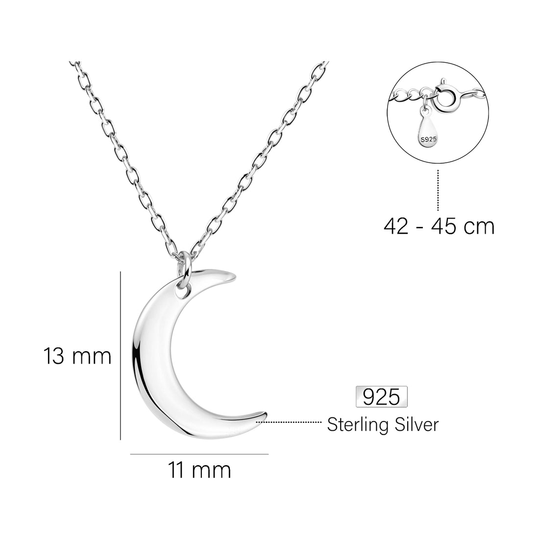 Maßenansicht von Mond Halskette in 925 Silber von Sofia Milani - N0241
