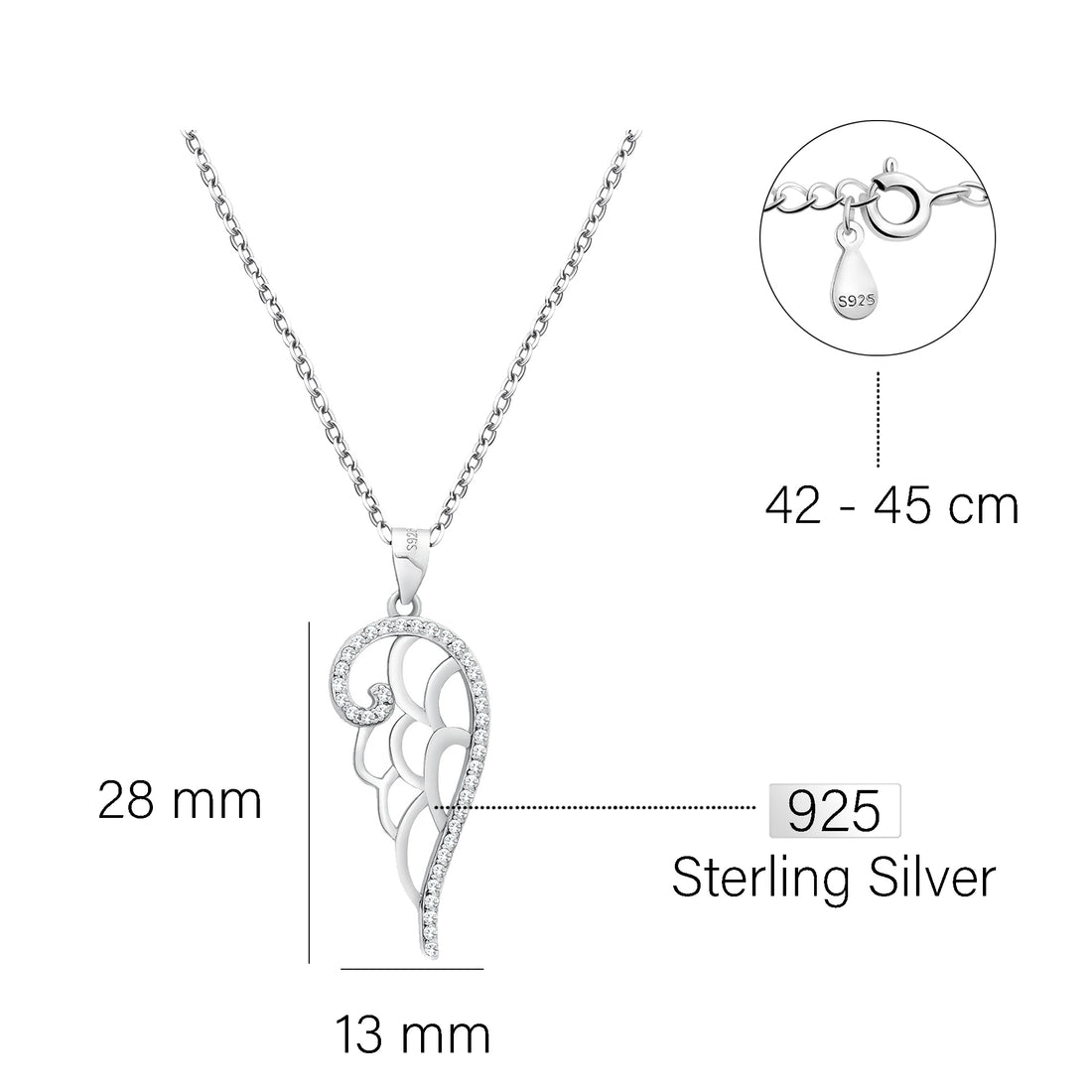 Flügel Halskette in 925 Silber