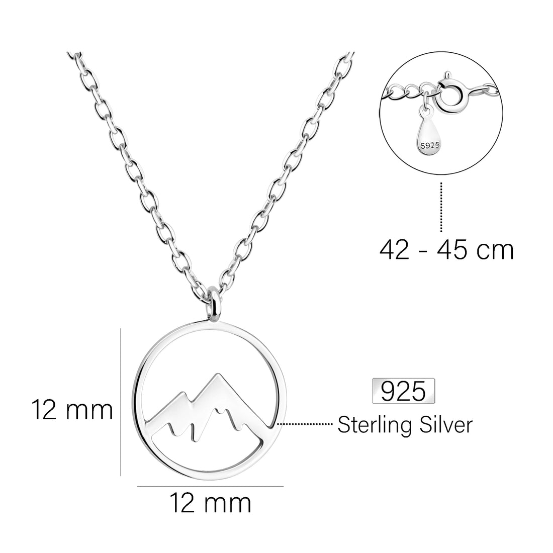 Maßenansicht von Berg Halskette in 925 Silber von Sofia Milani - N0270