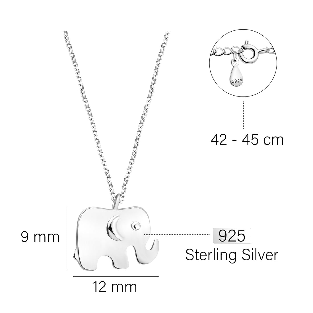Elefant Halskette in 925 Silber