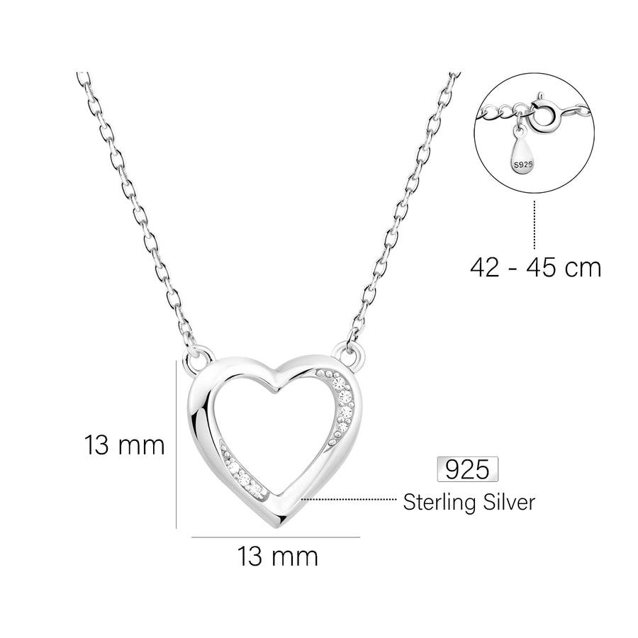 Maßenansicht von Herz Halskette in 925 Silber von Sofia Milani - N0307