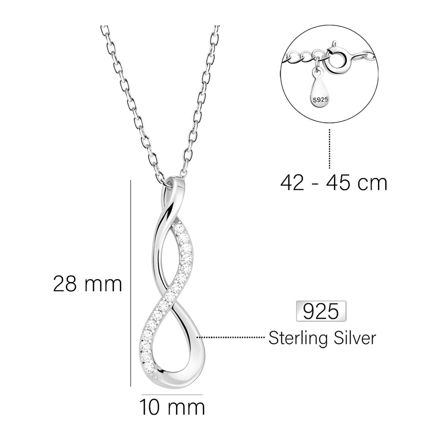 Maßenansicht von Unendlich Infinity Halskette in 925 Silber von Sofia Milani - N0311