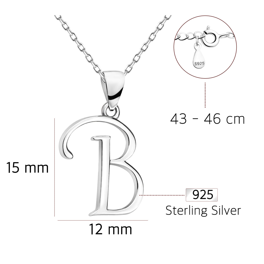 Buchstabe Halskette in 925 Silber