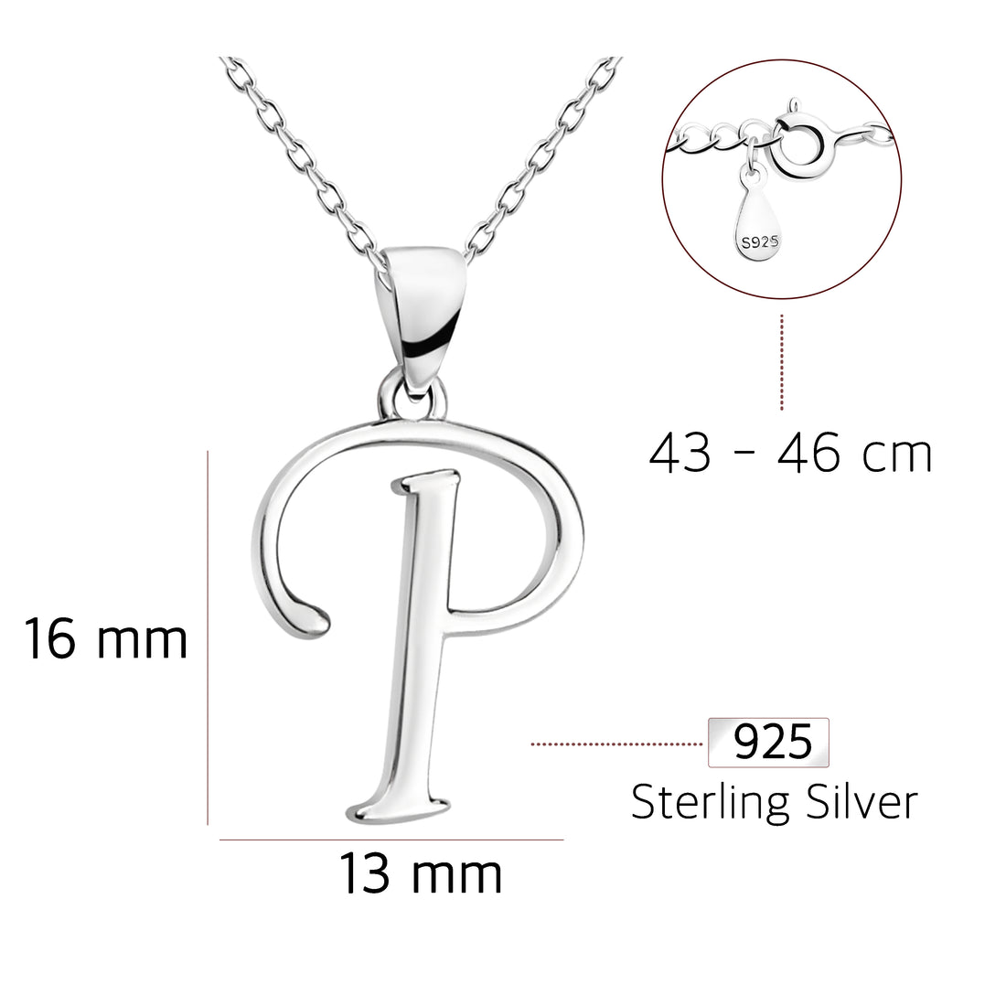 Buchstabe Halskette in 925 Silber