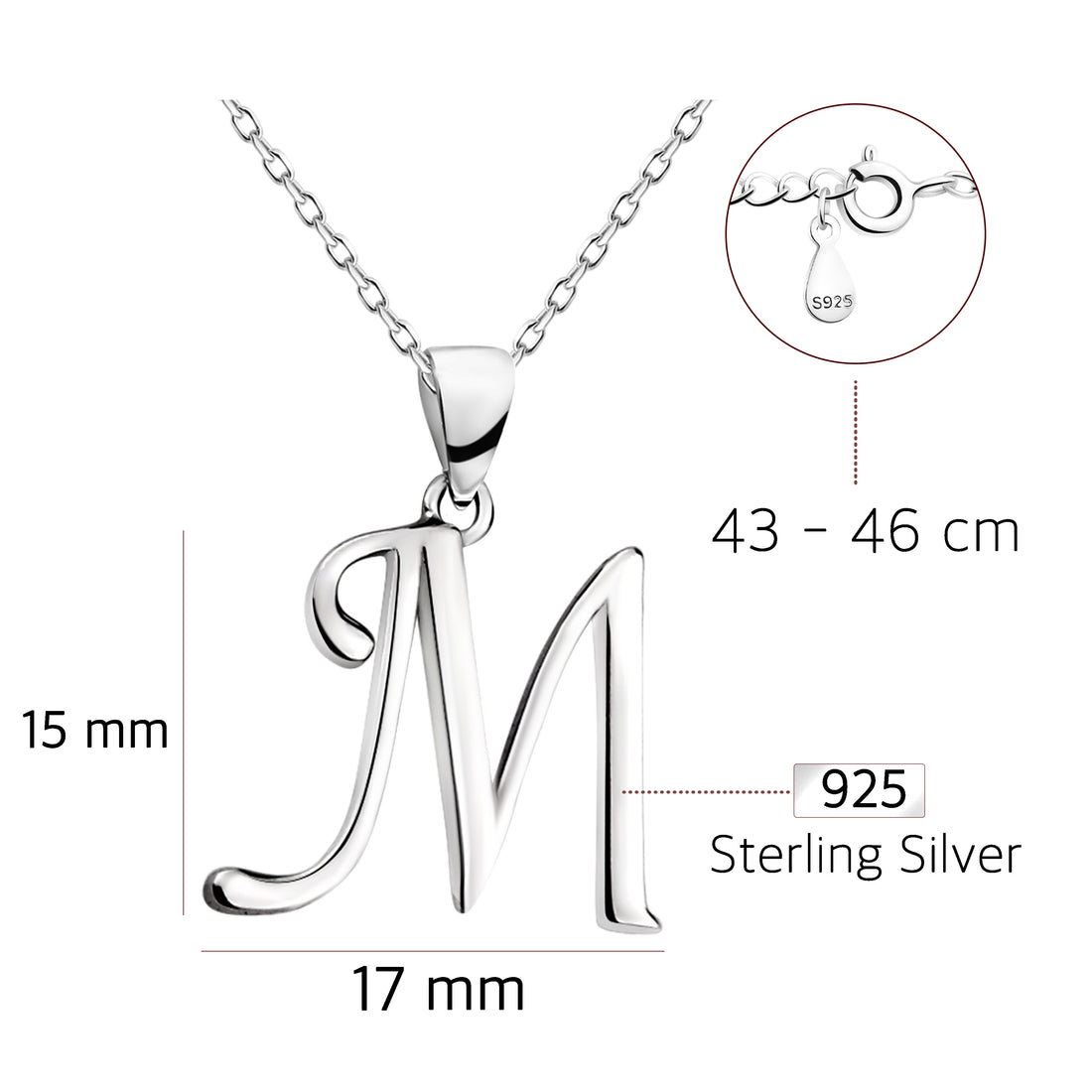 Buchstabe Halskette in 925 Silber